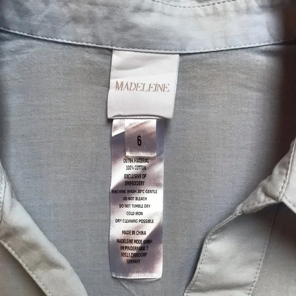 Madeleine Light Blue Cotton Eyelet Button Down Top, EUC, 6 - Picture 4 of 13